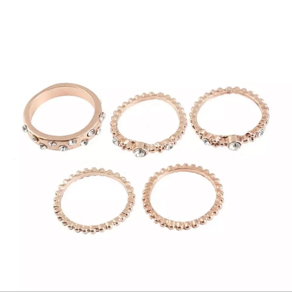 5 PCs/Set Fashion Simple Rings Artificial Rhinestone Rose Gold Rings Cre… - Picture 6 of 7